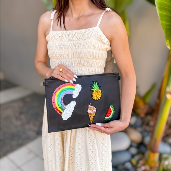 Sequin Patch Zipper Wristlet Purse/Clutch (Black) - Picture 6 of 7